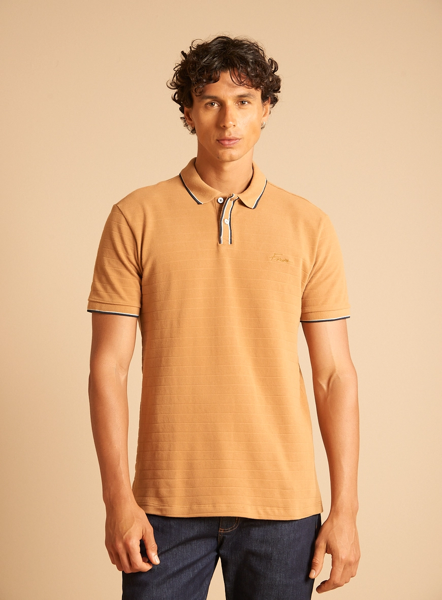 Polo Masculina Muscle Jacquard Bege