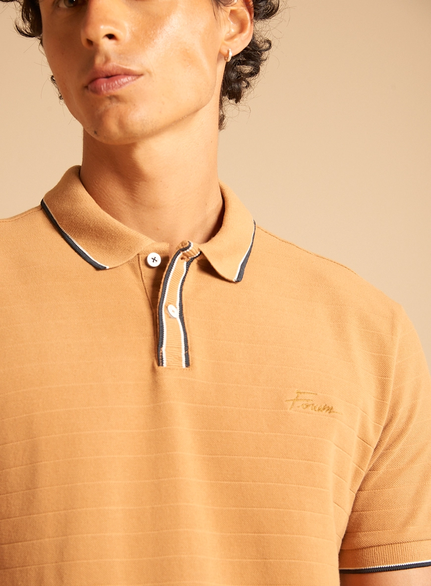 Polo Masculina Muscle Jacquard Bege