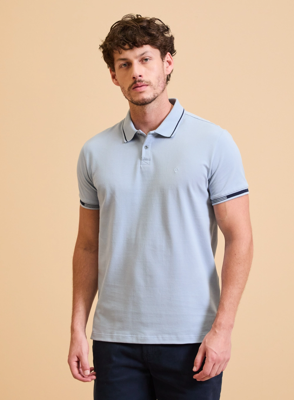Polo Masculina Muscle Gola Jacquard Azul 3