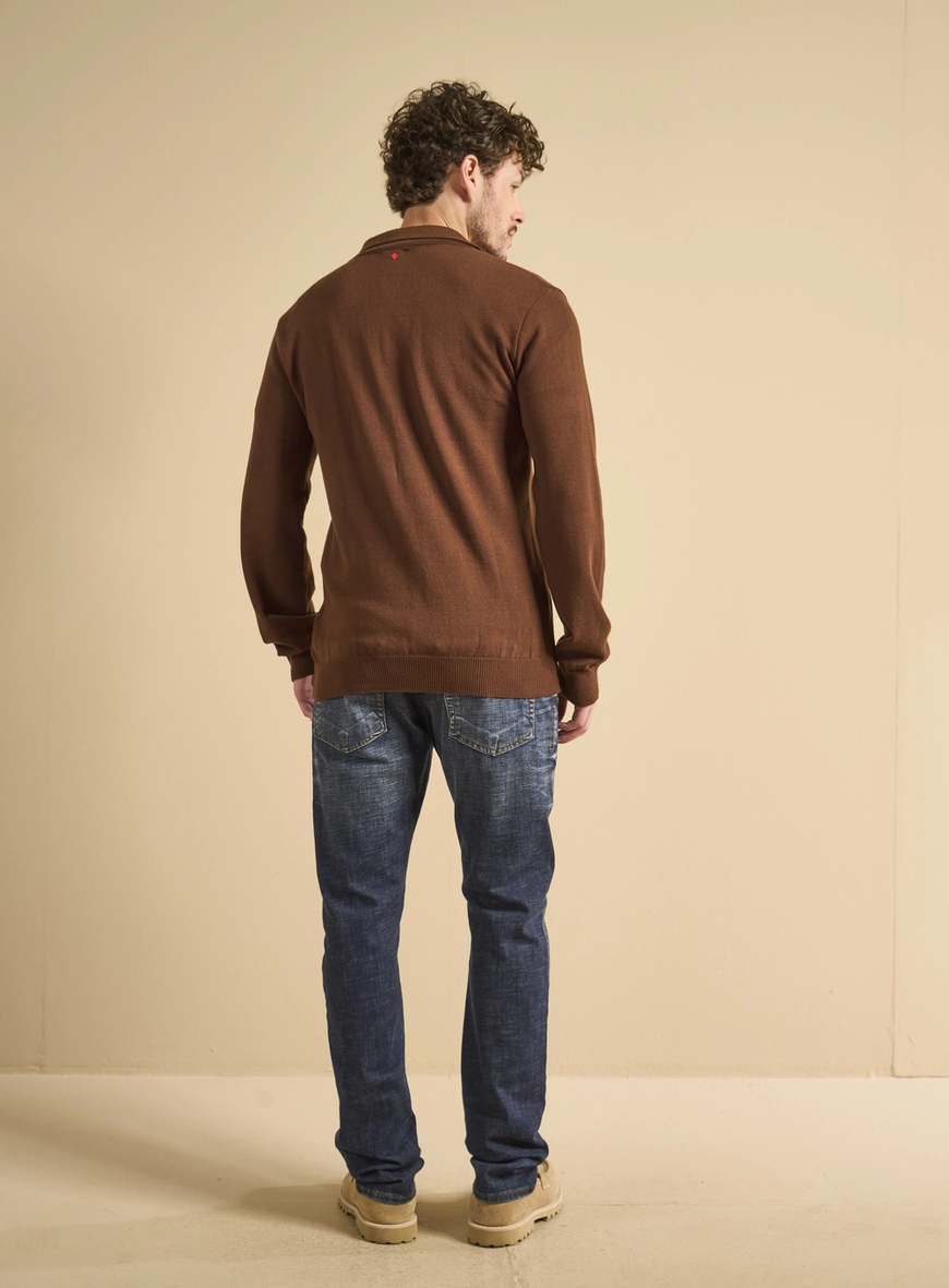 Polo Masculina Tricô Manga Longa Marrom