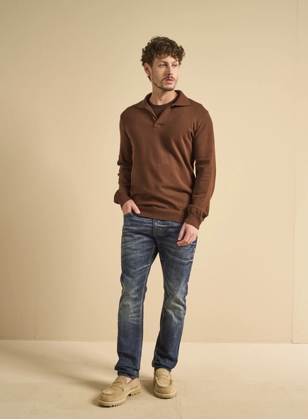 Polo Masculina Tricô Manga Longa