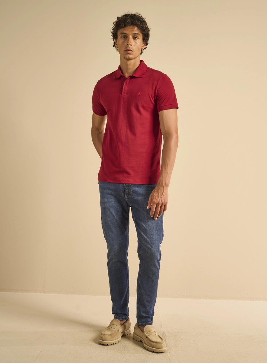Polo Masculina Muscle Piquet Básica Bordado Vermelho