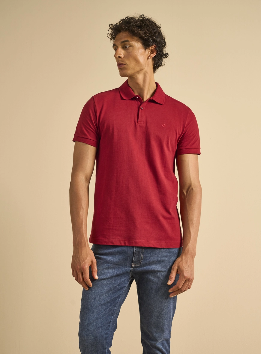 Polo Masculina Muscle Piquet Básica Bordado Vermelho