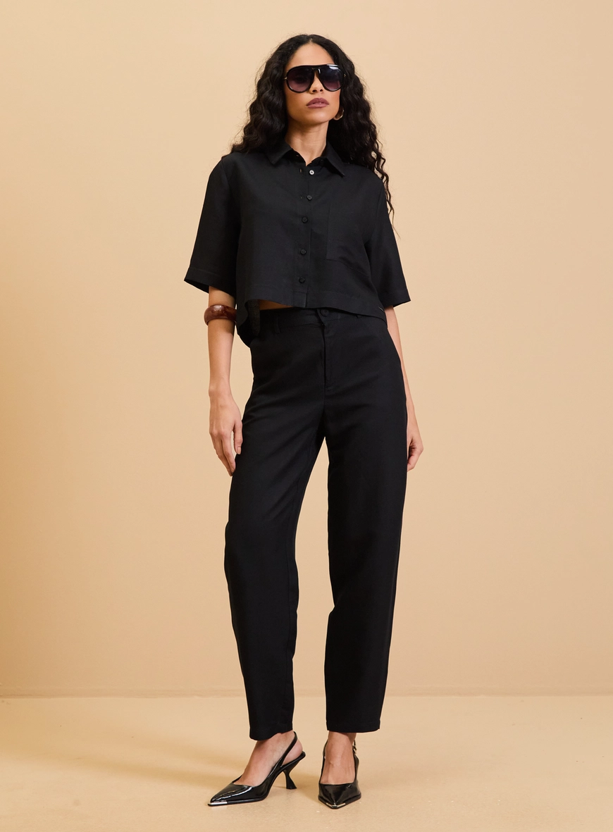 Camisa Feminina Cropped Preto
