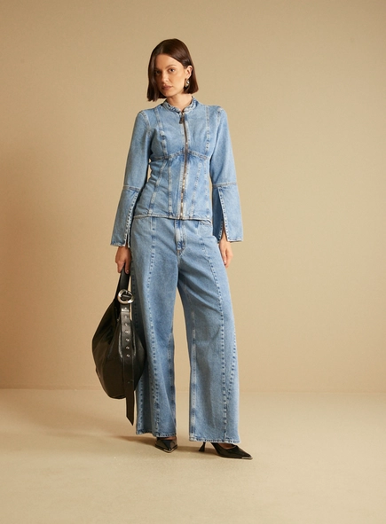 Camisa Jeans Feminina Acinturada