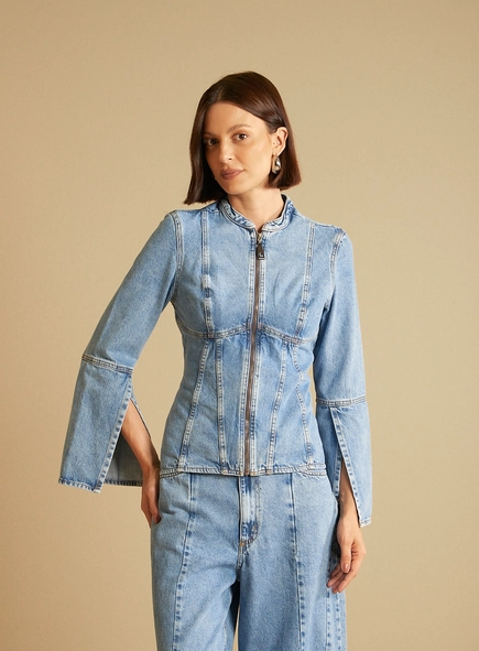 Camisa Jeans Feminina Acinturada