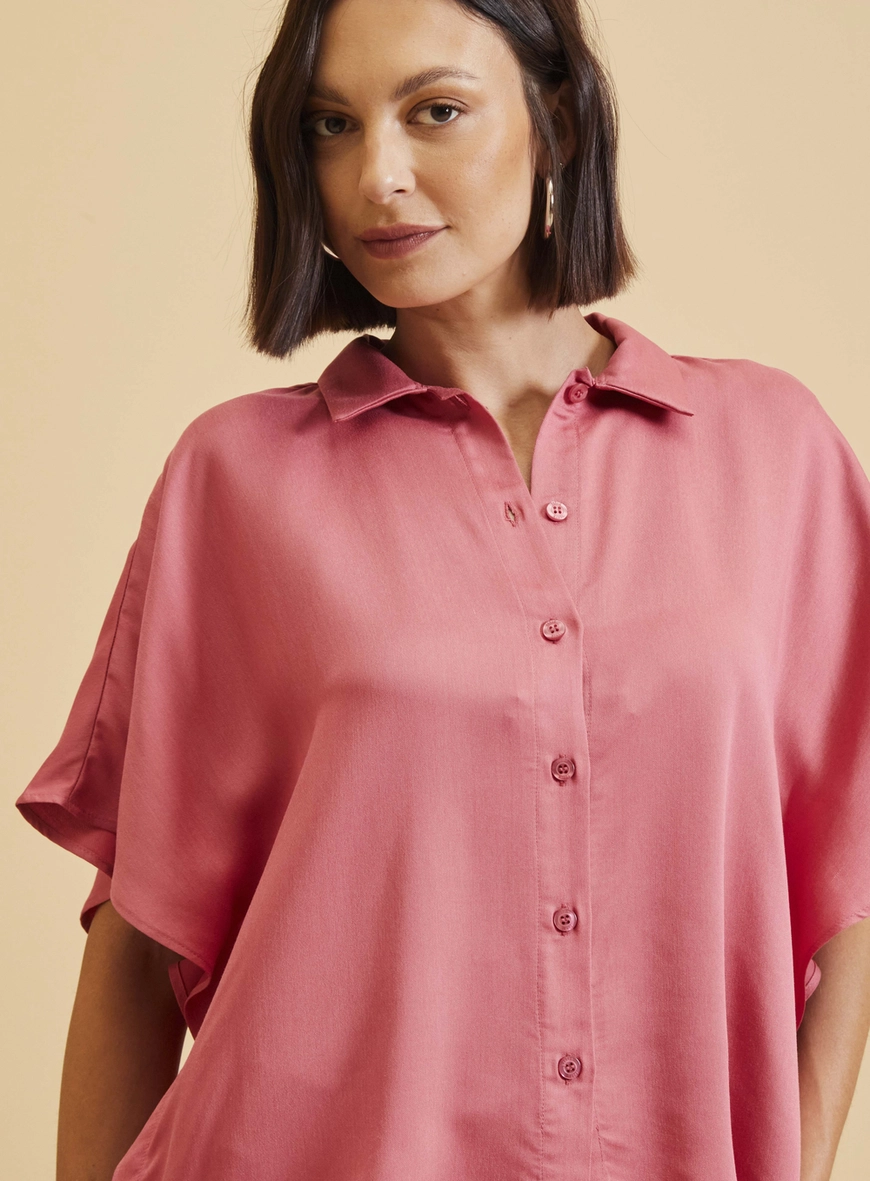 Camisa Feminina Ampla Manga Curta Vermelho