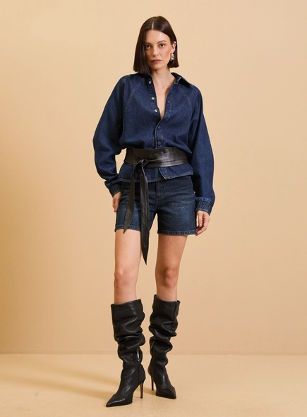 Camisa Jeans Feminina Ampla