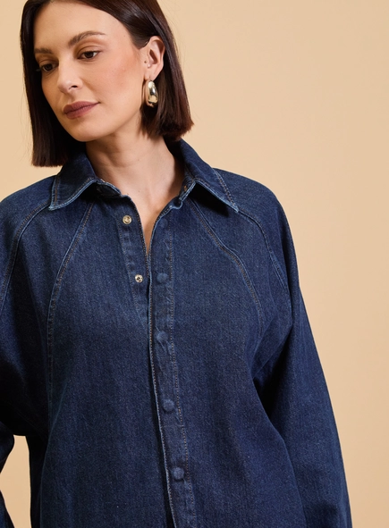 Camisa Jeans Feminina Ampla