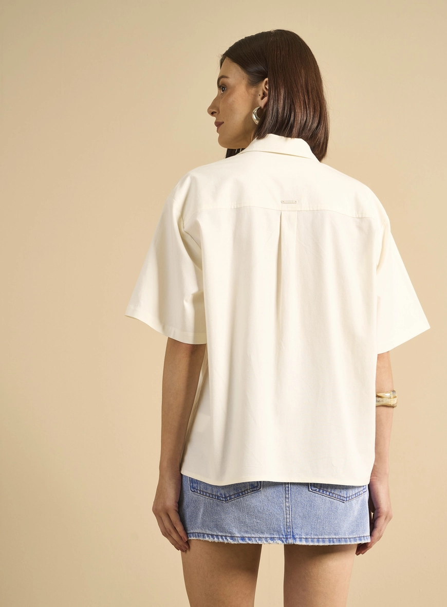 Camisa Feminina Oversized Manga Curta Off Shell