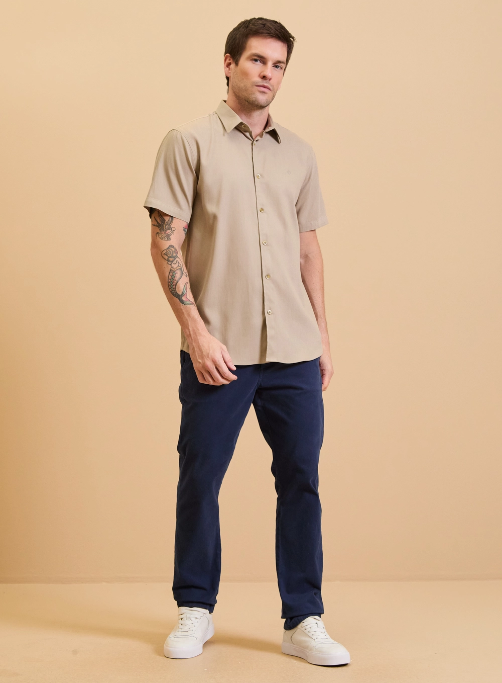 Camisa Masculina Relax Rustic Bege 4