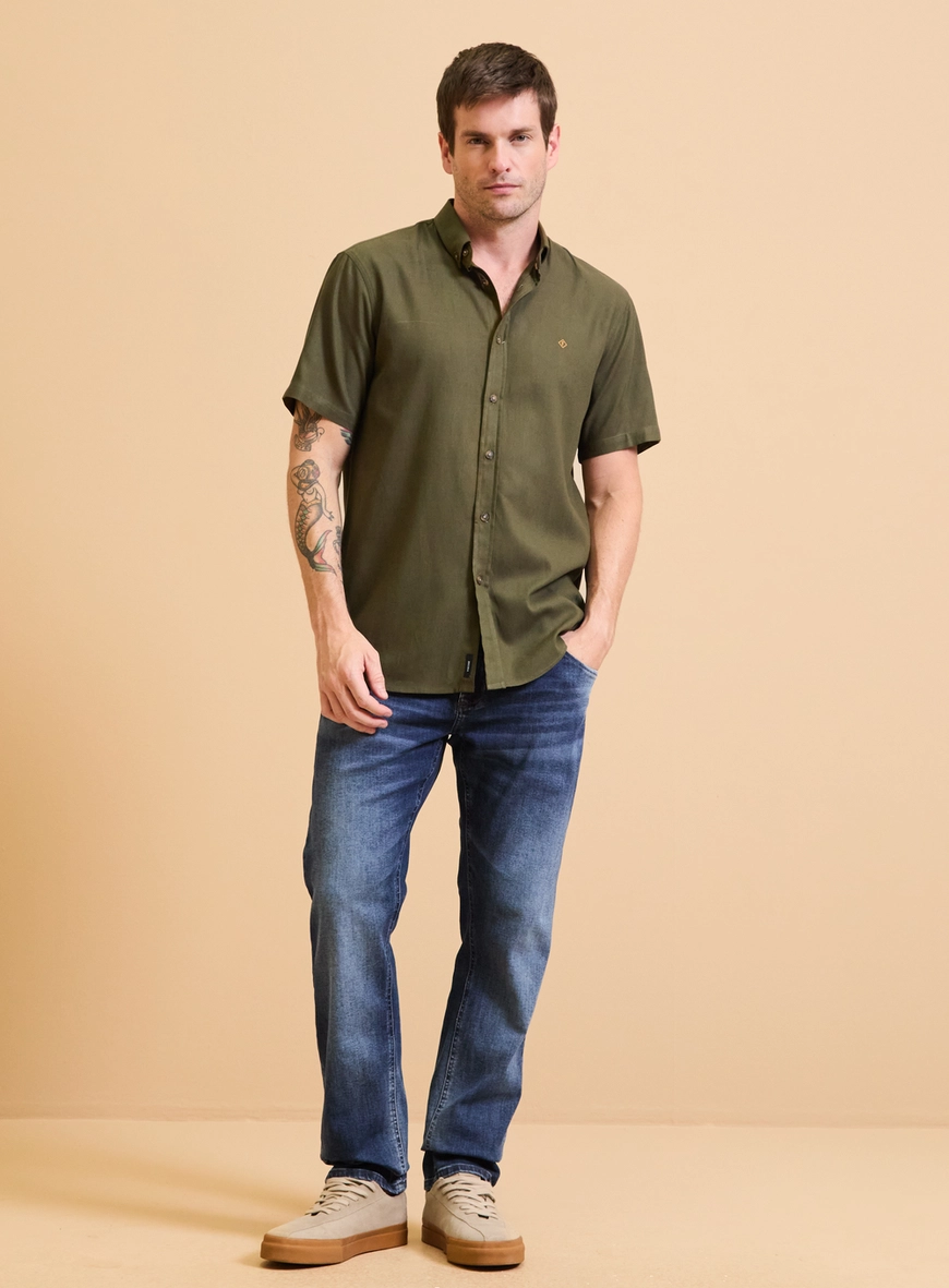 Camisa Masculina Relax Manga Curta Verde