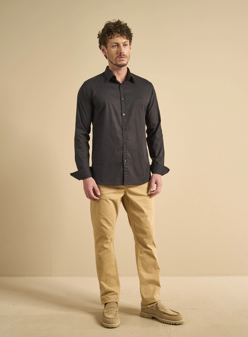 Camisa Masculina Slim Fit Manga Longa Preto