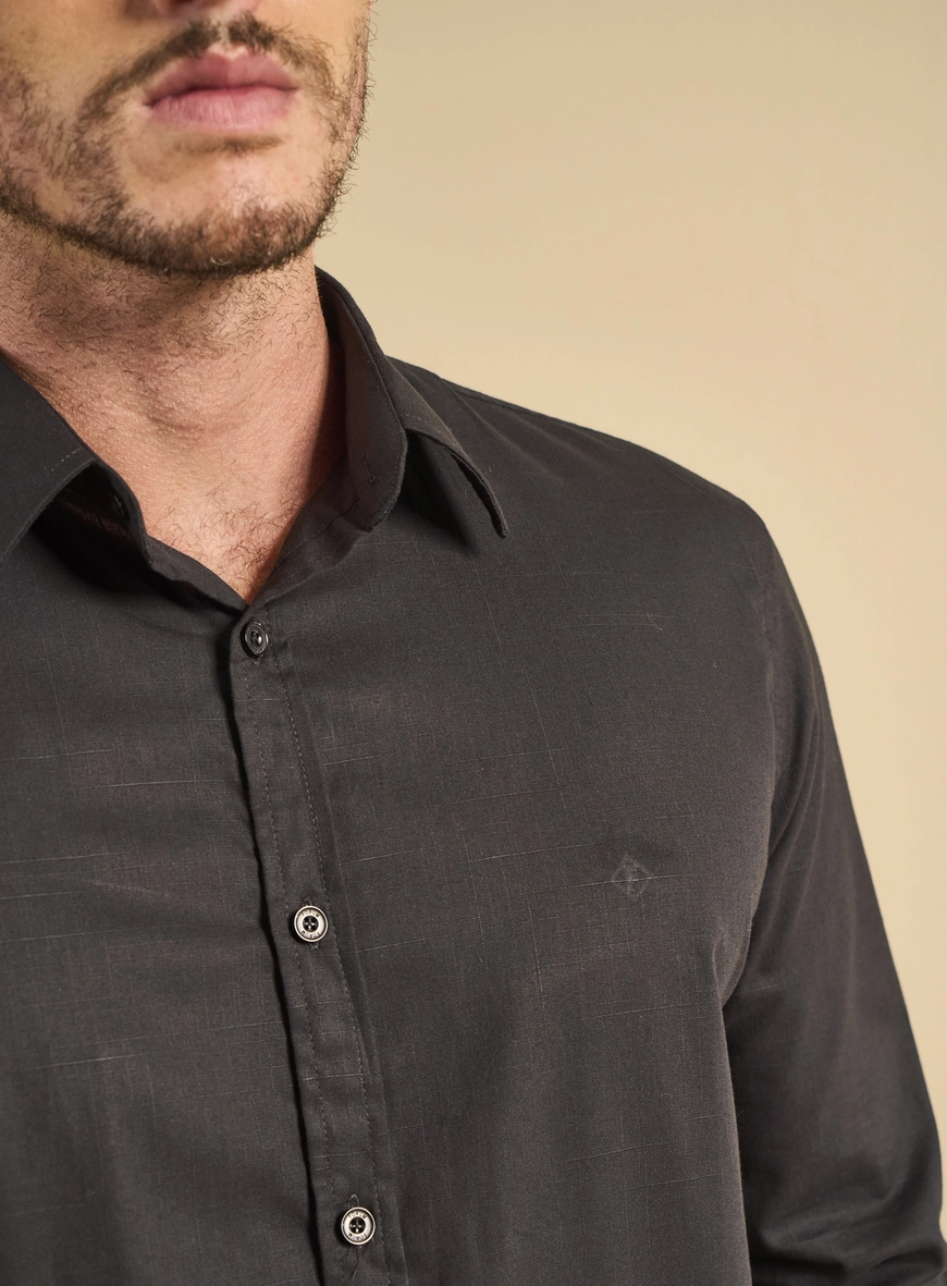 Camisa Masculina Slim Fit Manga Longa Preto