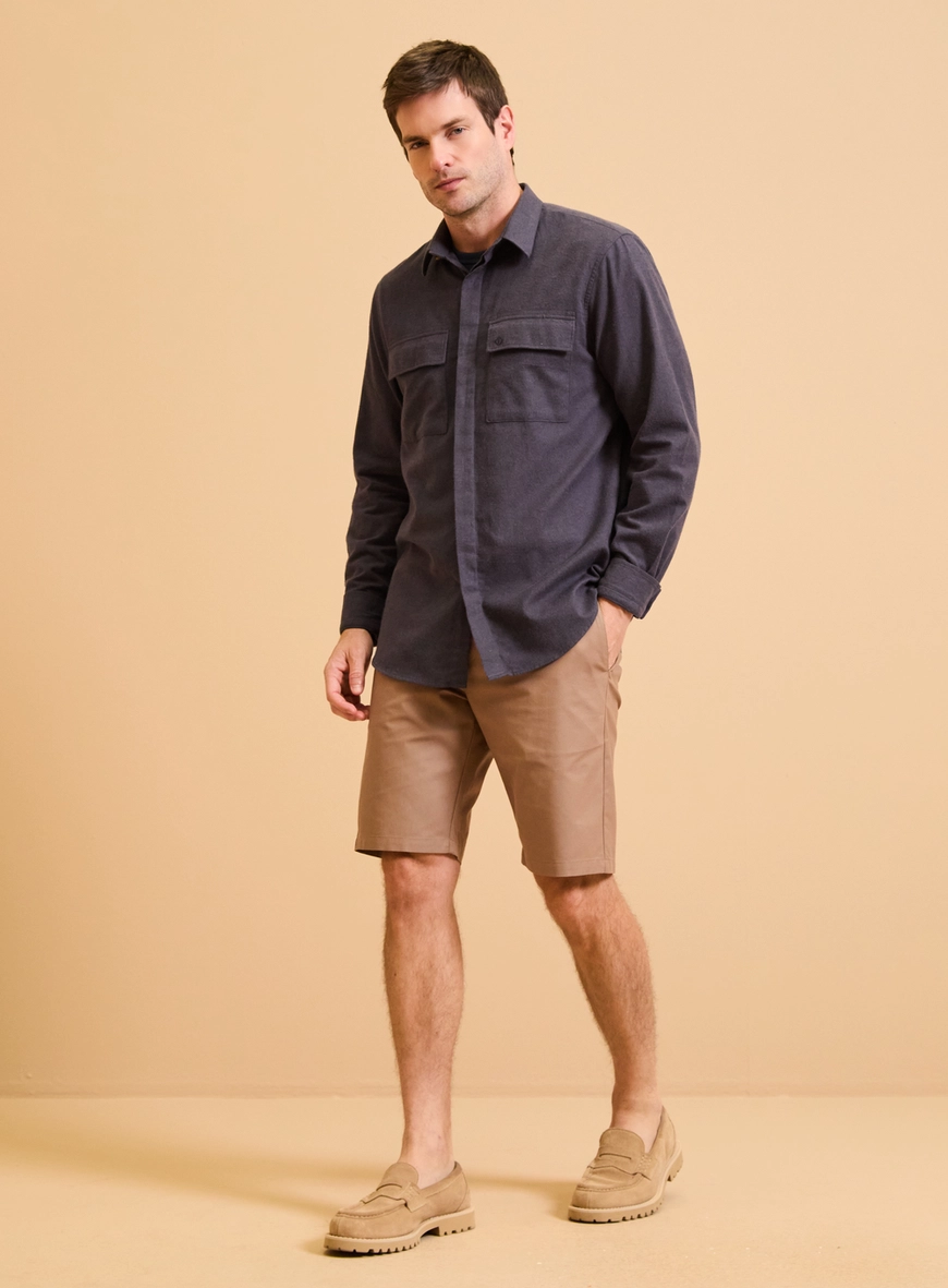 Camisa Masculina Relax Bolsos Frontais Azul