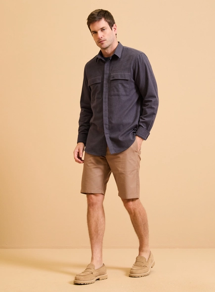 Camisa Masculina Relax Bolsos Frontais