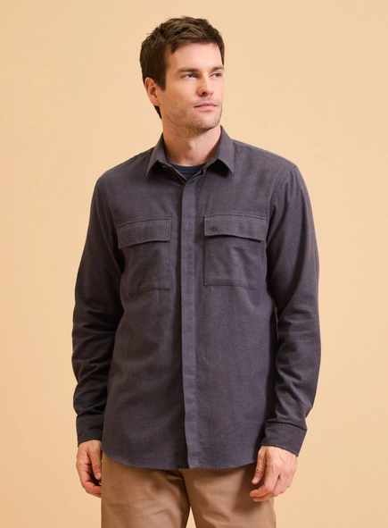 Camisa Masculina Relax Bolsos Frontais