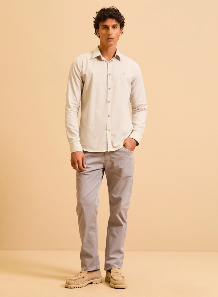 Camisa Masculina Slim Manga Longa Listrada Bege