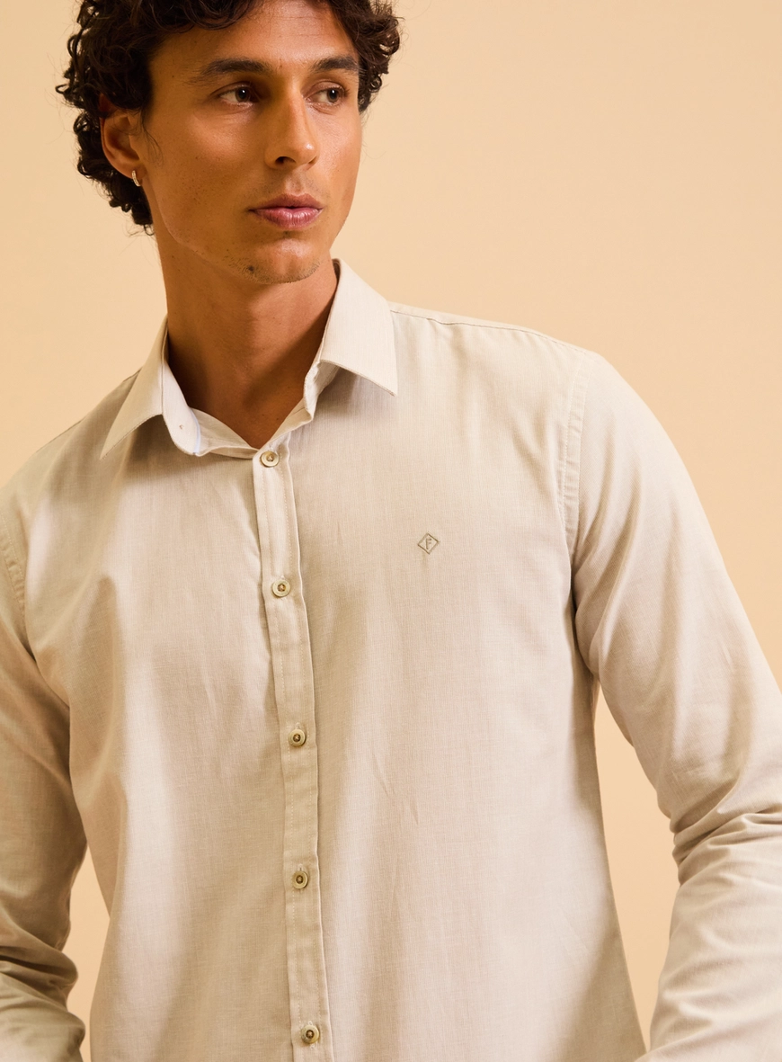 Camisa Masculina Slim Manga Longa Listrada Bege
