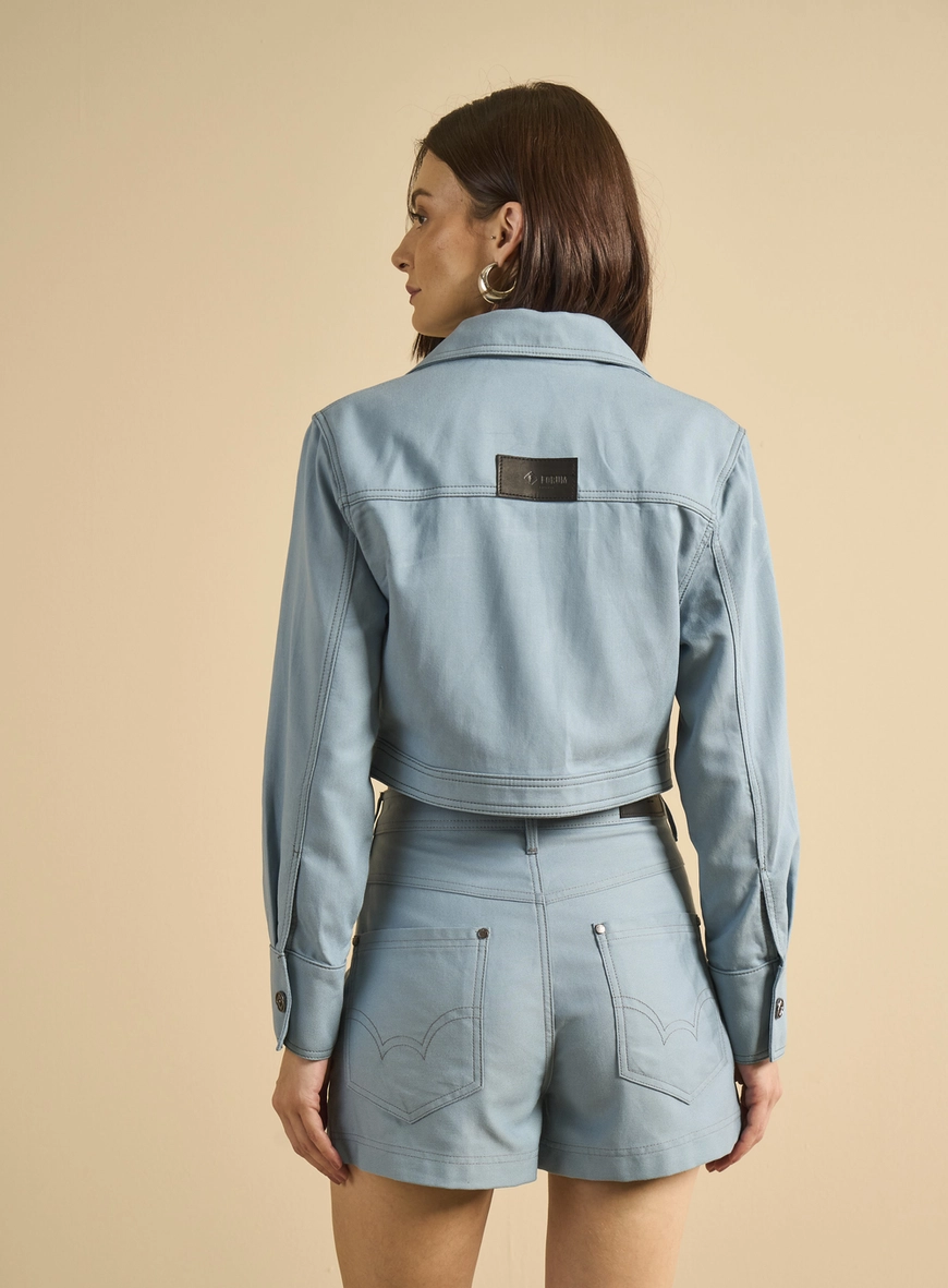 Jaqueta Sarja Feminina Trucker Azul