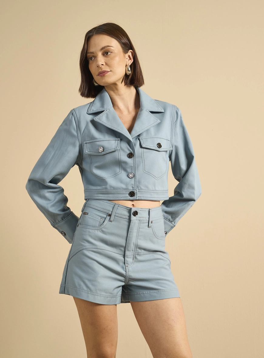 Jaqueta Sarja Feminina Trucker Azul