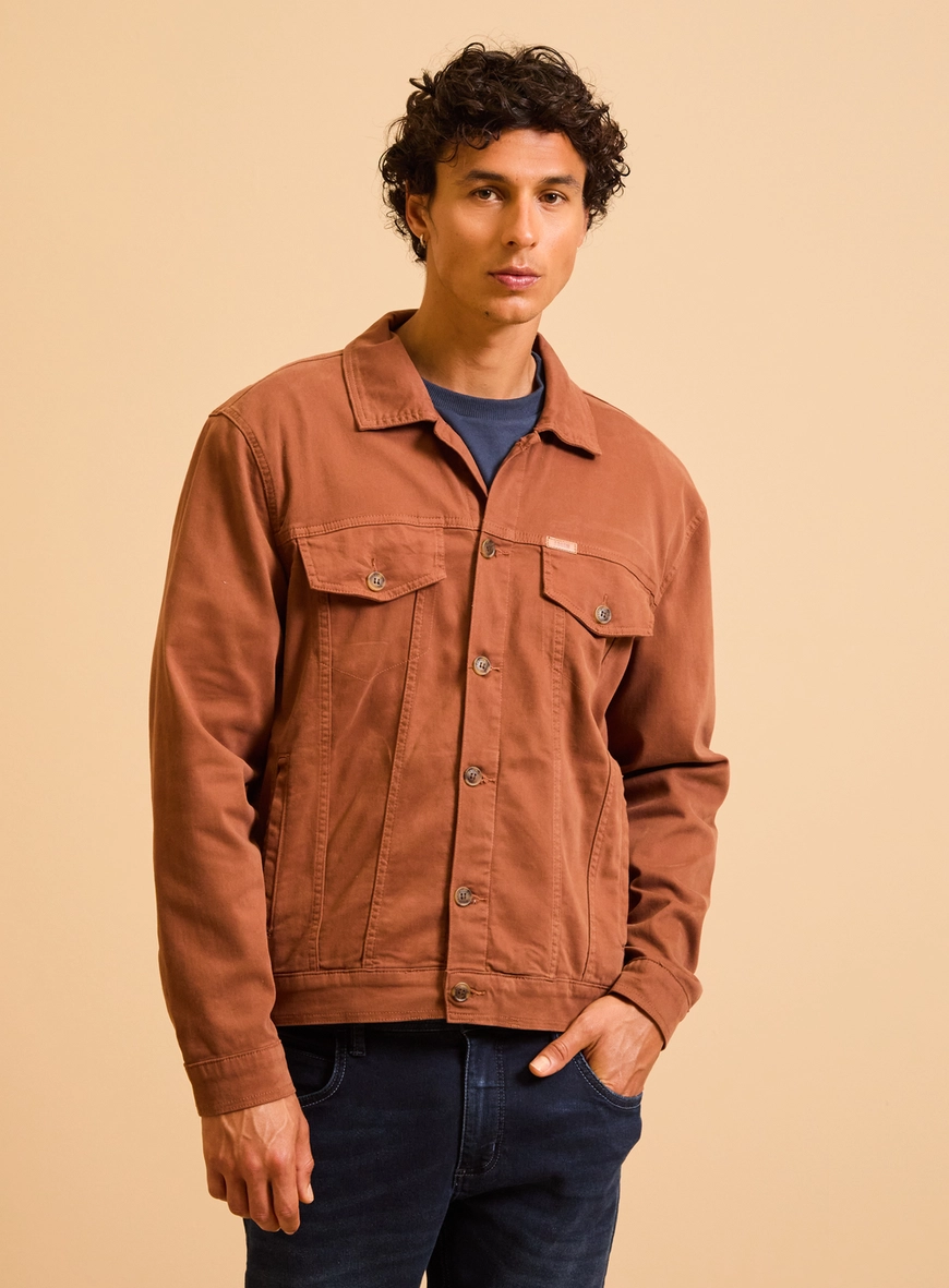 Jaqueta Sarja Masculina Trucker Marrom