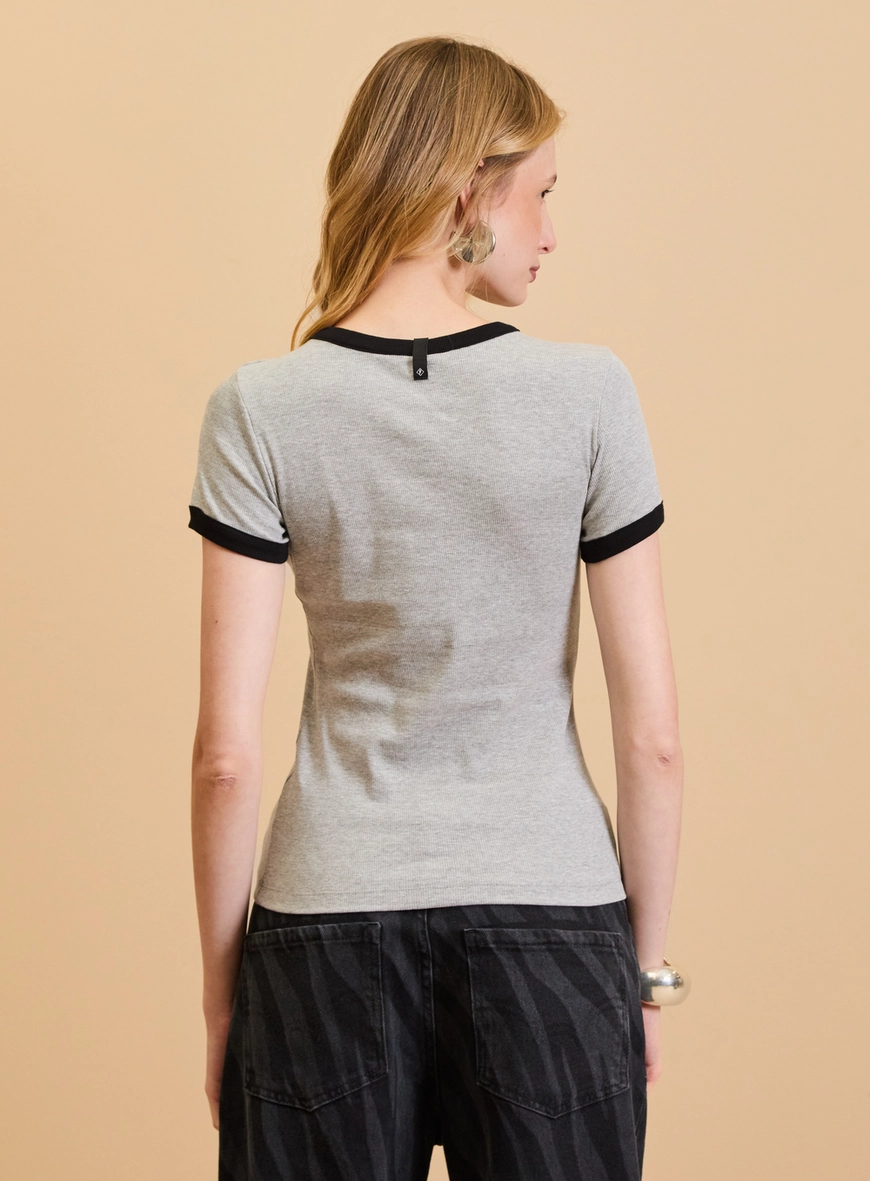 Camiseta Feminina Small Bicolor Cinza 2
