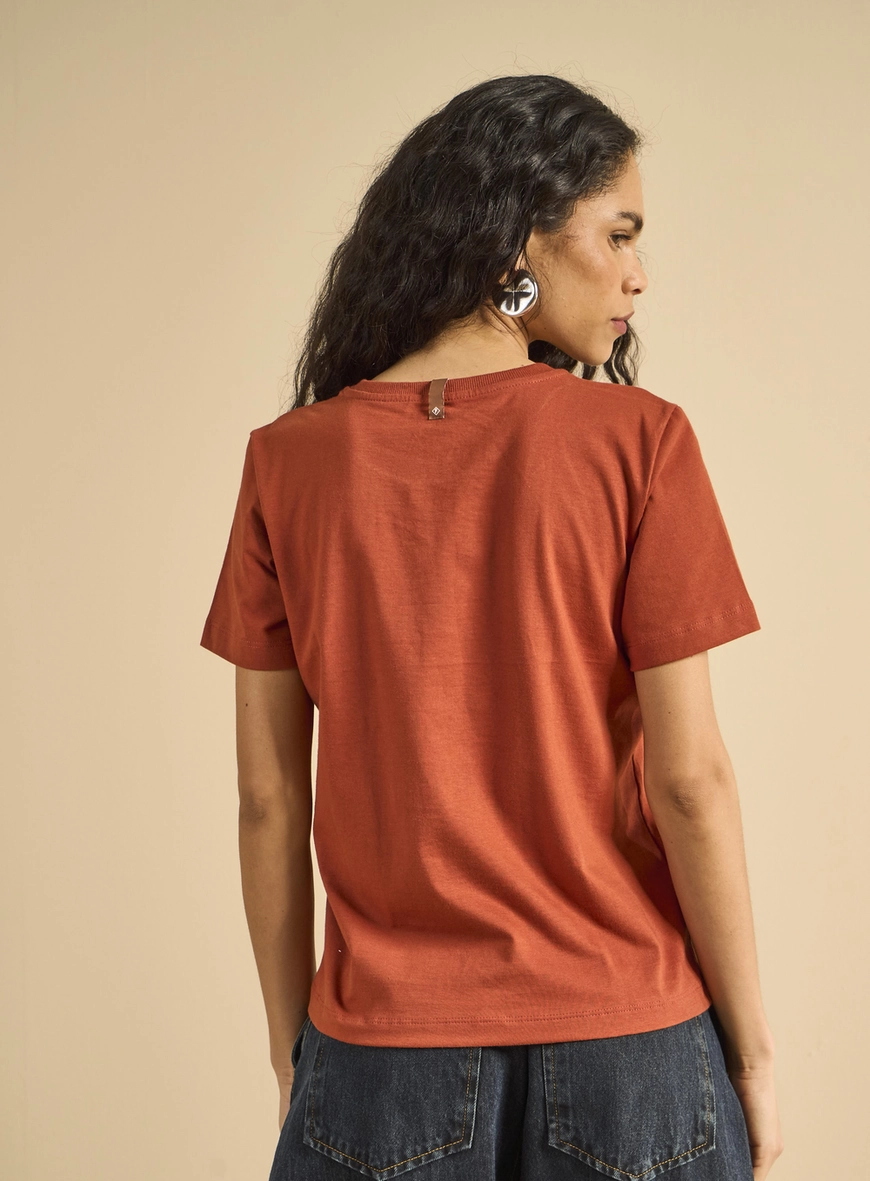 Camiseta Feminina Básica Estampada Laranja