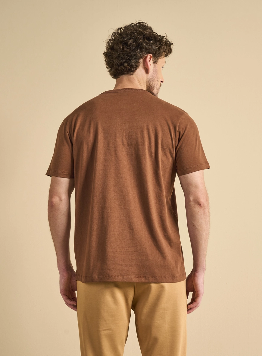 Camiseta Masculina New Slim Com Detalhe Marrom