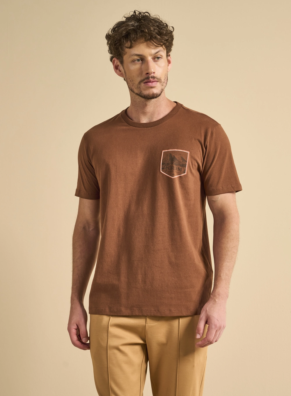 Camiseta Masculina New Slim Com Detalhe Marrom 1