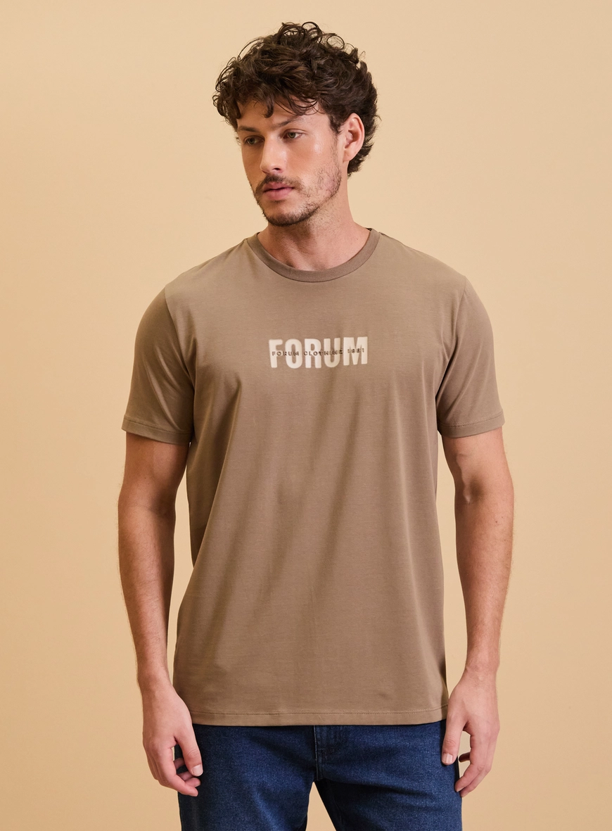 Camiseta Masculina New Slim Estampada Marrom