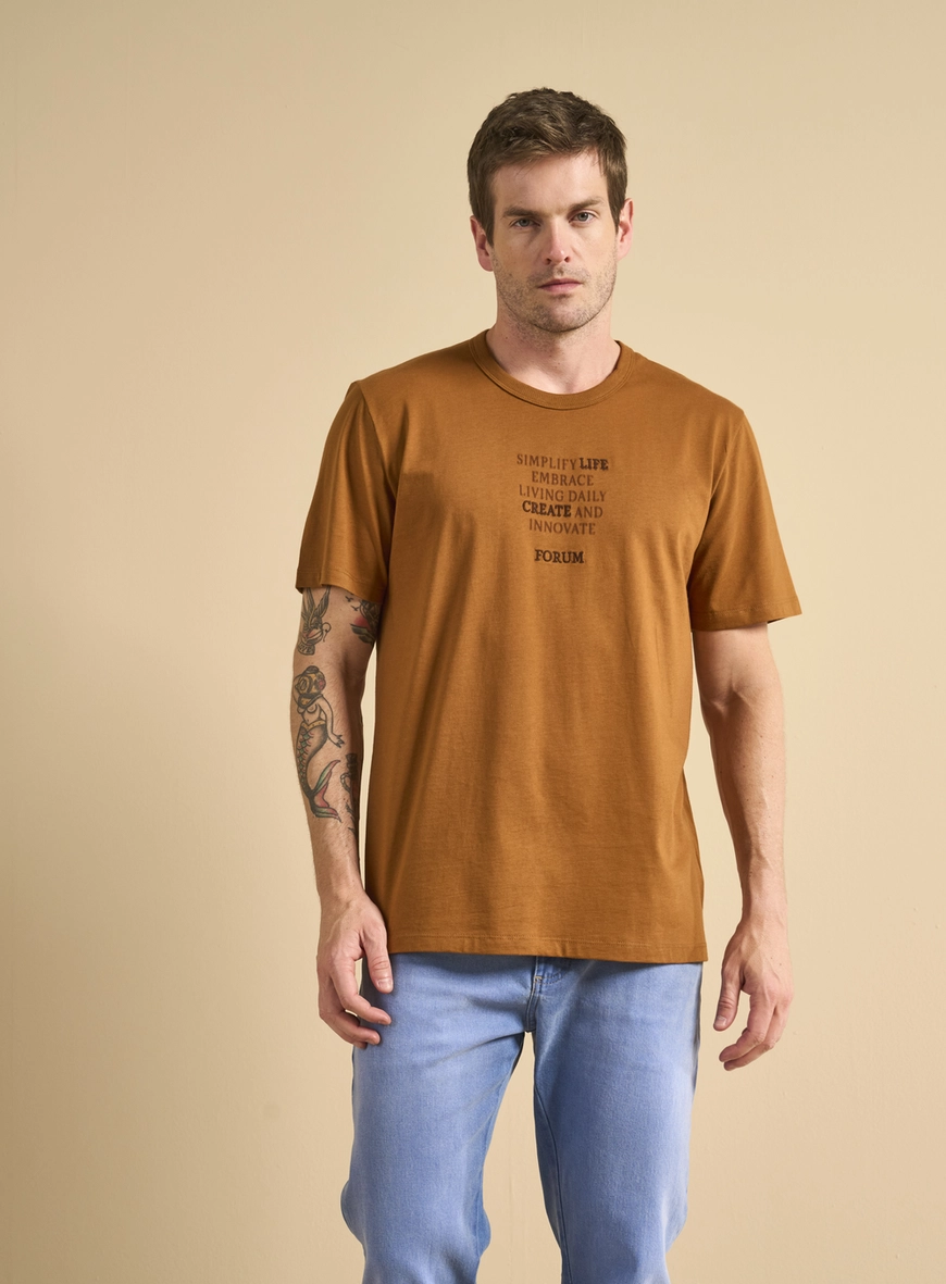 Camiseta Masculina New Box Com Bordado Marrom