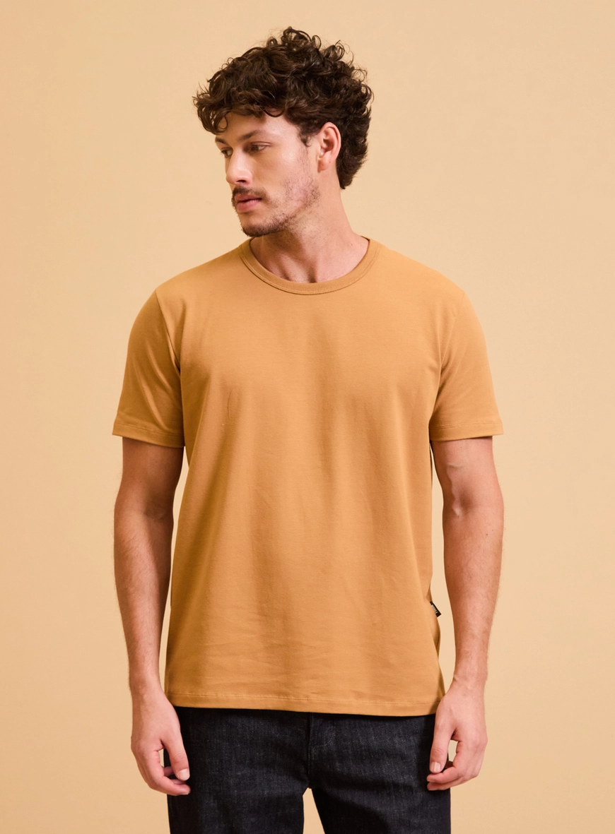 Camiseta Masculina New Slim Gola Ribana Bege