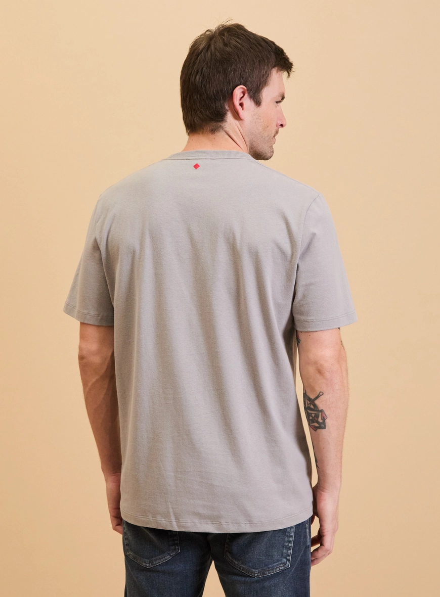Camiseta Masculina New Box Com Bordado Cinza Níquel
