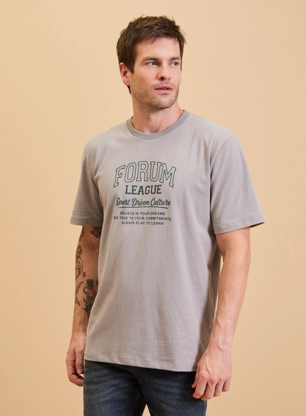 Camiseta Masculina New Box Com Bordado Cinza Níquel 1