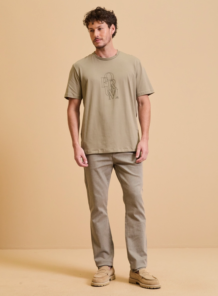 Camiseta Masculina New Box Pima Estampada Bege