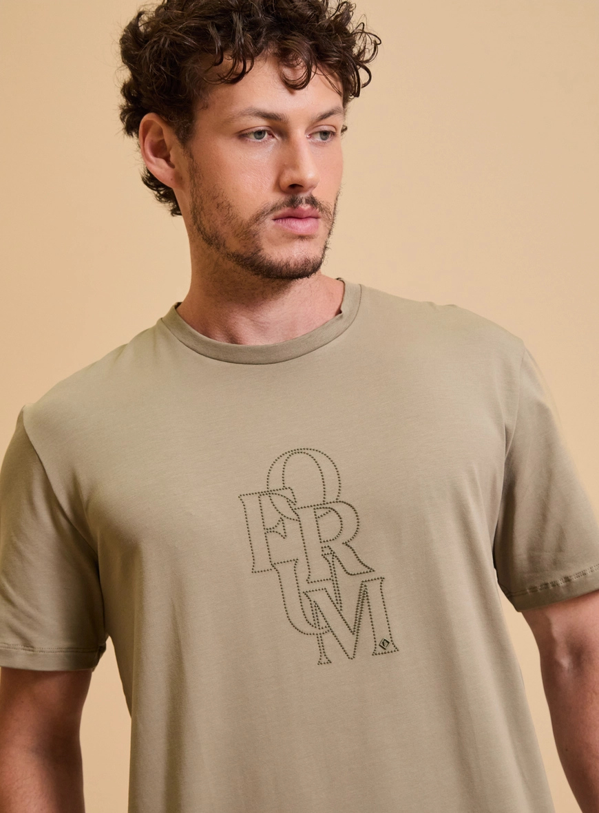 Camiseta Masculina New Box Pima Estampada Bege