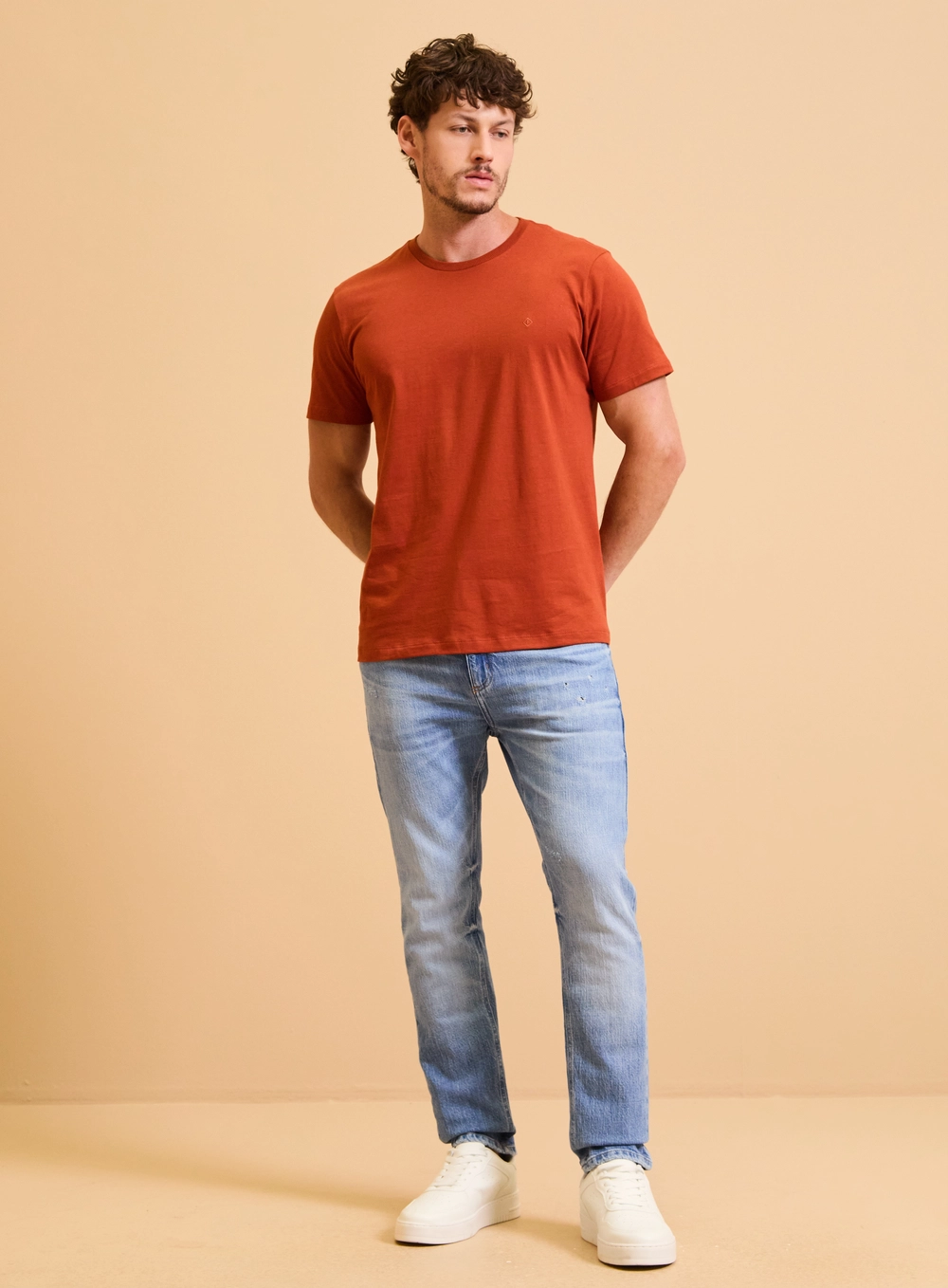 Camiseta Masculina New Slim Básica Laranja 4