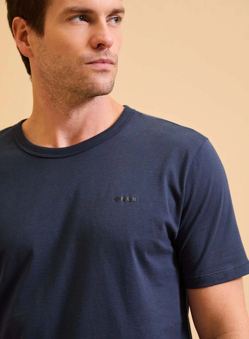 Camiseta Masculina New Slim Gola Ribana Azul
