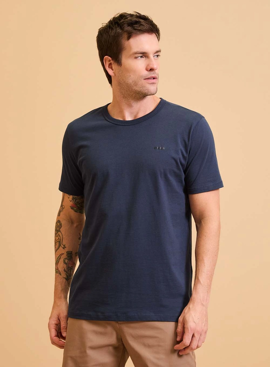 Camiseta Masculina New Slim Gola Ribana Azul