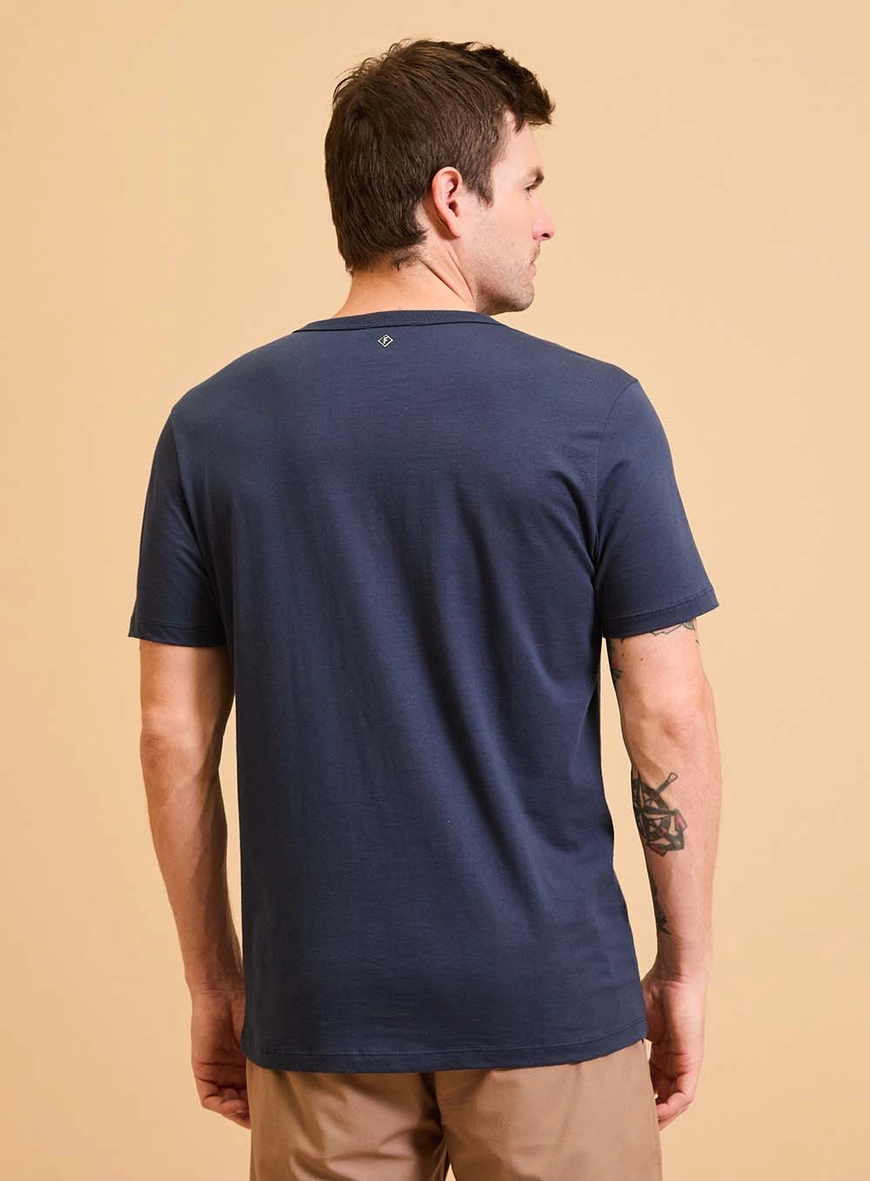 Camiseta Masculina New Slim Gola Ribana Azul