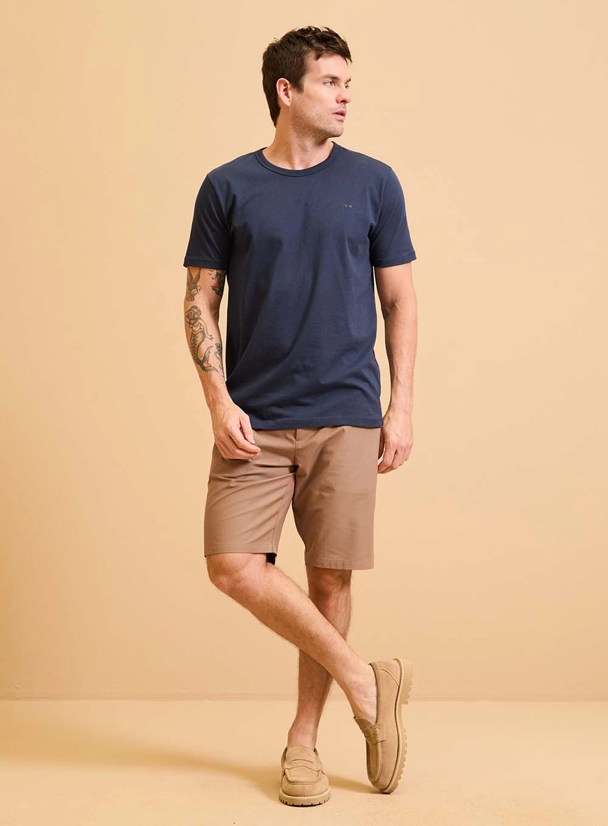 Camiseta Masculina New Slim Gola Ribana Azul