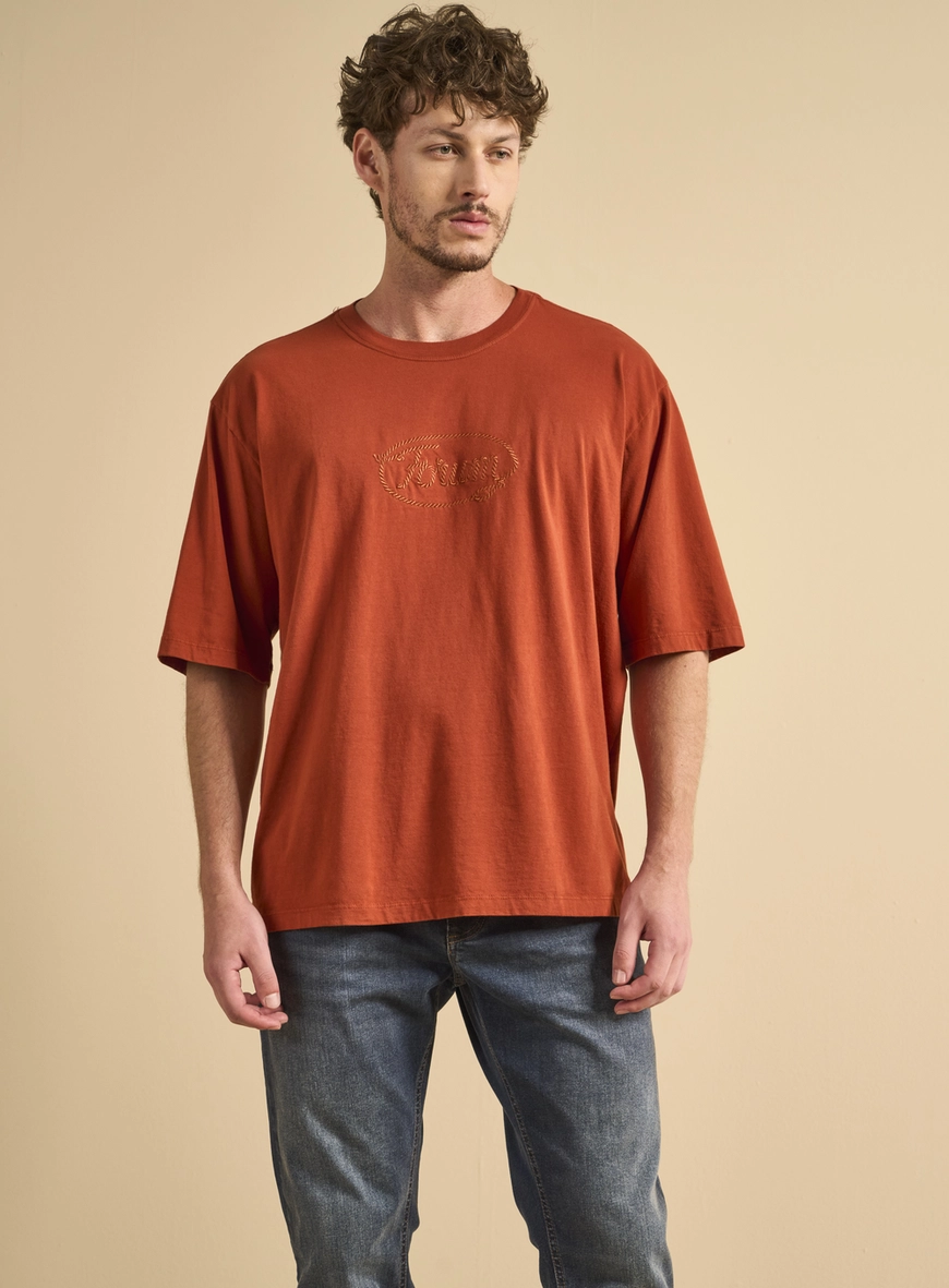 Camiseta Masculina Over Com Bordado Laranja