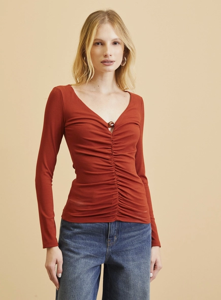 Blusa Manga Longa Com Franzido