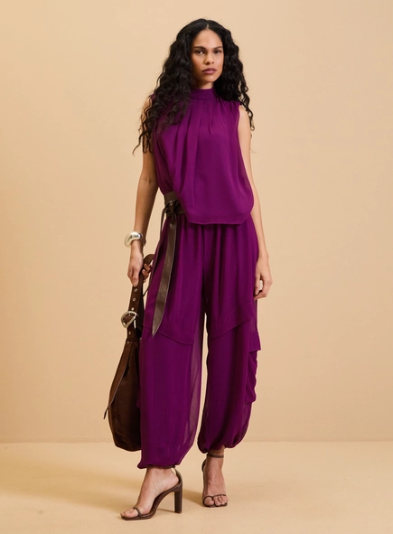 Blusa Ampla Gola Alta Drapeada