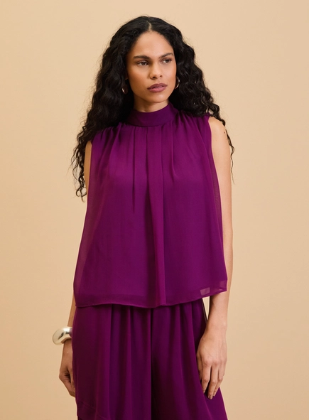 Blusa Ampla Gola Alta Drapeada