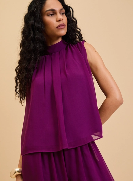 Blusa Ampla Gola Alta Drapeada