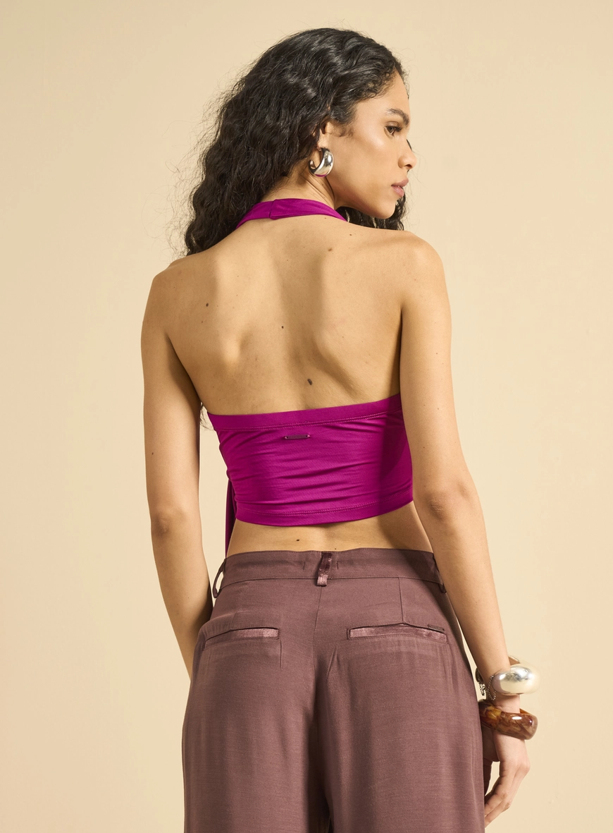 Blusa Halter Transpassada Com Amarração Roxo