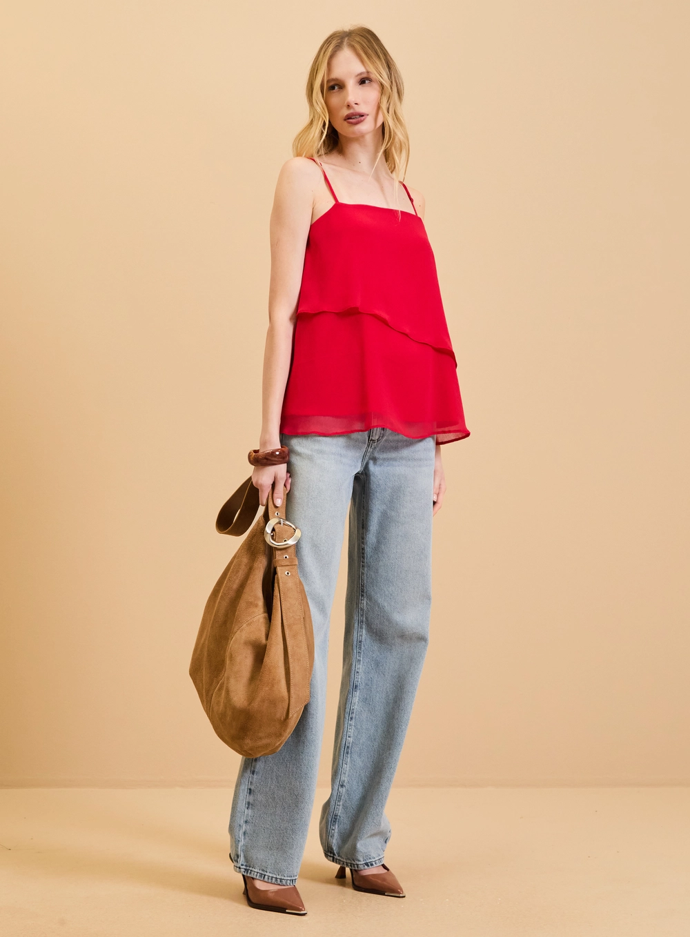Blusa Reta Com Sobreposição Vermelho 4