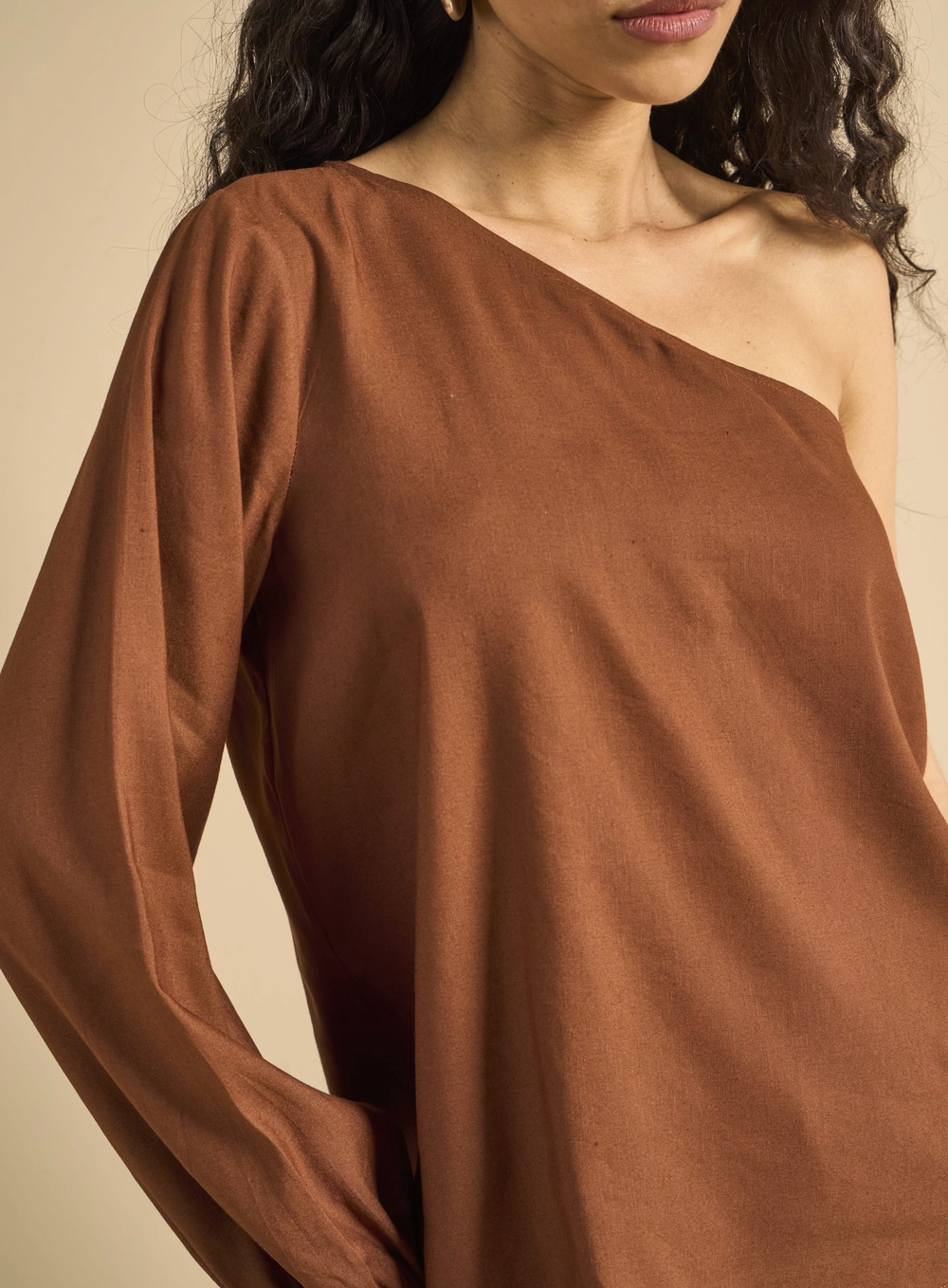 Blusa Ombro Só Manga Longa Marrom 4
